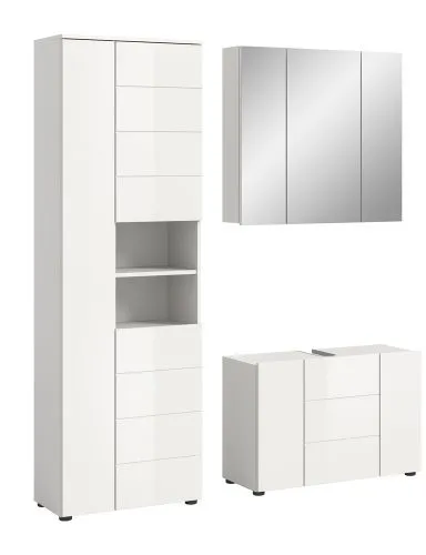 Badezimmer-Set Vira | 3-teilig | weiß / weiß Hochglanz | optional LED Beleuchtung