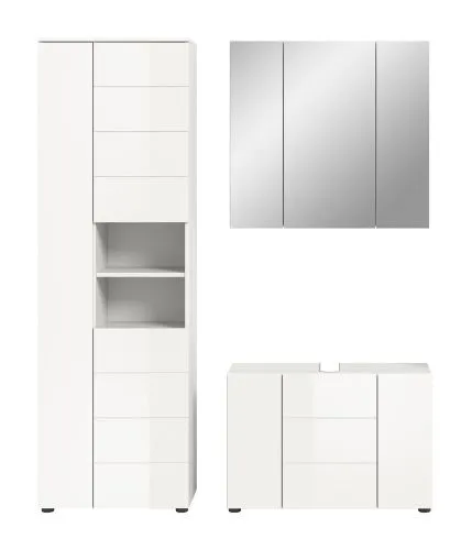Badezimmer-Set Vira | 3-teilig | weiß / weiß Hochglanz | optional LED Beleuchtung