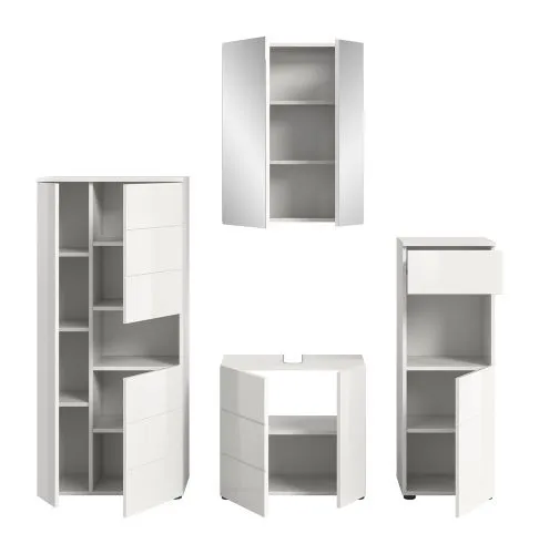 Badezimmer-Set Vira | 4-teilig | weiß / weiß Hochglanz | ohne Aufzatzleuchte