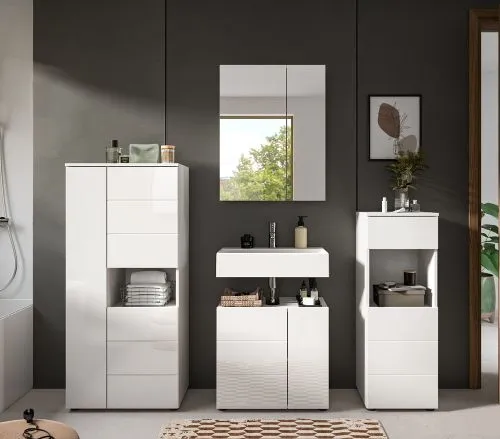 Badezimmer-Set Vira | 4-teilig | weiß / weiß Hochglanz | optional LED Beleuchtung
