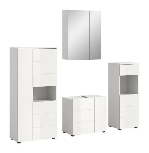 Badezimmer-Set Vira | 4-teilig | weiß / weiß Hochglanz | optional LED Beleuchtung