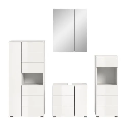 Badezimmer-Set Vira | 4-teilig | weiß / weiß Hochglanz | optional LED Beleuchtung