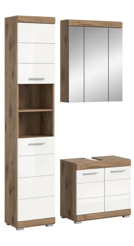 Badezimmer-Set Wave | weiß Hochglanz / Nox Oak | 3-teilig | ohne Aufsatzleuchte