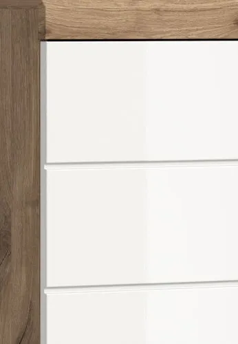Badezimmer-Set Wave | weiß Hochglanz / Nox Oak | 4-teilig | optional Beleuchtung