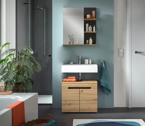 Badezimmer Spiegel Canu | Artisan Eiche / Basalt grau | ohne Aufsatzleuchte