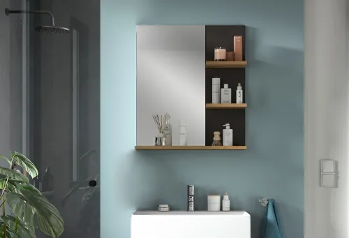 Badezimmer Spiegel Canu | Artisan Eiche / Basalt grau | optional Beleuchtung