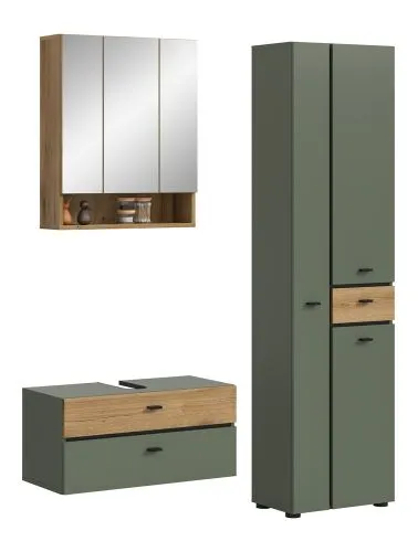 Badkombination Bad Set Aqua | 3-teilig | Sage Green / Evoke Oak mit
