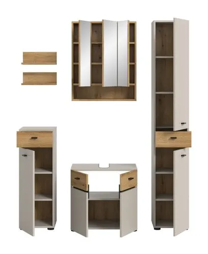 Badkombination Bad Set Aqua | 5-teilig | Kaschmir / Evoke Oak ohne