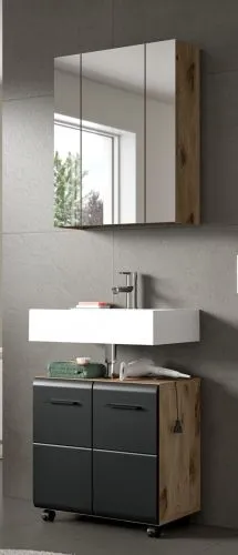 Badkombination Bad Set Ice auf Rollen | 2-teilig | Nox Oak / schwarz