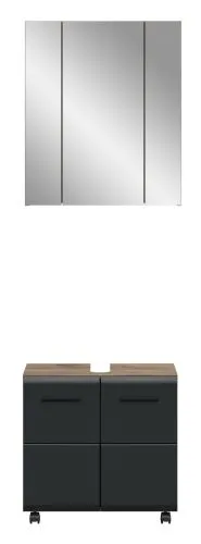 Badkombination Bad Set Ice auf Rollen | 2-teilig | Nox Oak / schwarz mit Aufsatzleuchte