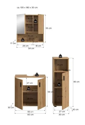 Badkombination Mone 1 | 3-teilig | Artisan Oak