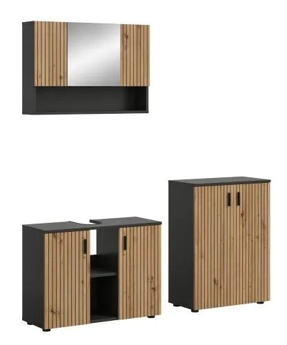 Badkombination Mone 1 | 3-teilig | Basalt grau / Artisan Oak ohne Aufsatzleuchte