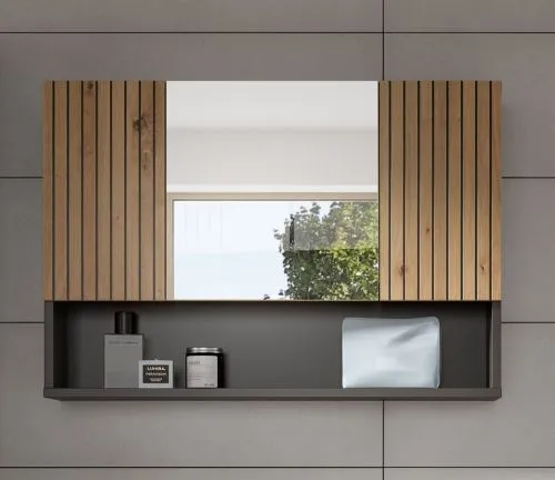 Badkombination Mone 1 | 3-teilig | Basalt grau / Artisan Oak ohne Aufsatzleuchte