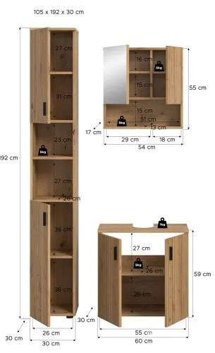 Badkombination Mone 2 | 3-teilig | Artisan Oak mit Aufsatzleuchte