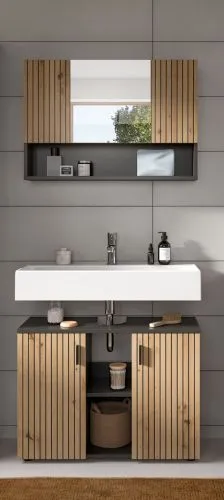 Badkombination Mone | 2-teilig | Basalt grau / Artisan Oak