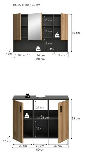 Badkombination Mone | 2-teilig | Basalt grau / Artisan Oak ohne
