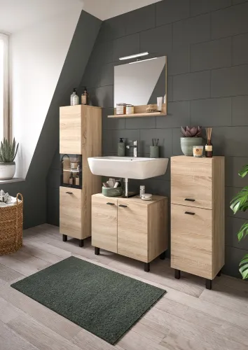 Badschrank Boston | mit Glastür | Eiche Sonoma