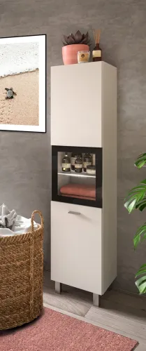 Badschrank Boston | mit Glastür | weiß | mit Glasbodenclip
