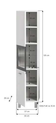 Badschrank Boston | mit Glastür | weiß | mit Glasbodenclip
