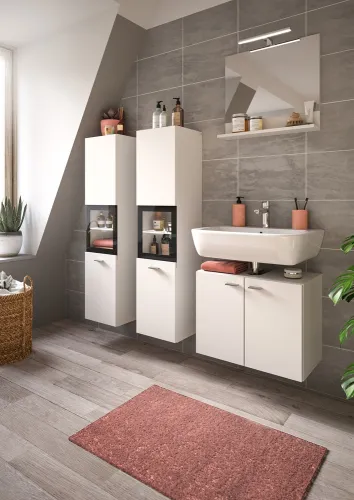 Badschrank Boston | mit Glastür | weiß | mit Glasbodenclip