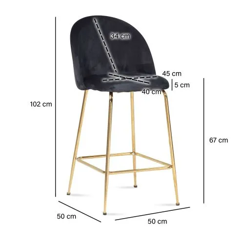 Barhocker 2er Set Diama | mit goldenen Beinen | samt | schwarz