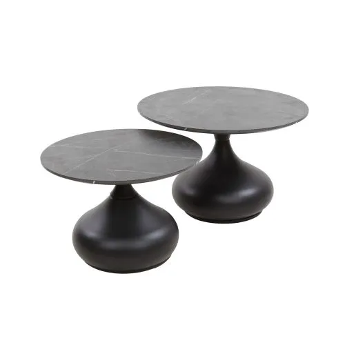 Beistelltisch Set Zina 2-teilig | rund | Ø50/Ø60 | Keramiklook | schwarz / braun