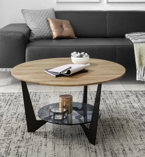 Couchtisch Cadiz rund | Ø70 | Eiche massiv / grau