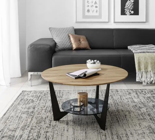 Couchtisch Cadiz rund | Ø70 | Eiche massiv / grau