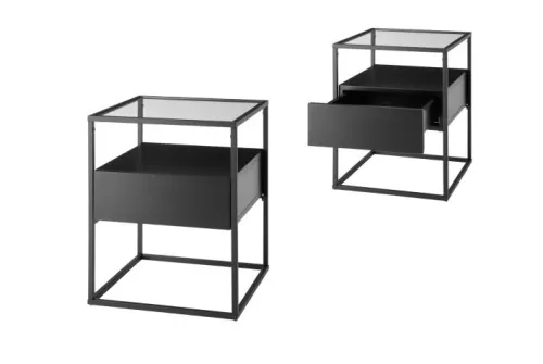 Couchtisch Evora mit Glasplatte | 43x43 | schwarz