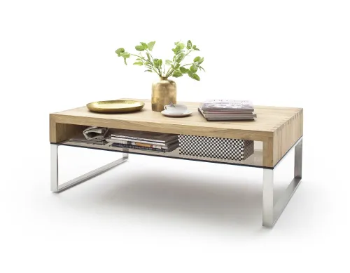 Couchtisch Hilary | Asteiche massiv | mit Glasplatte | 110x70 | Eiche