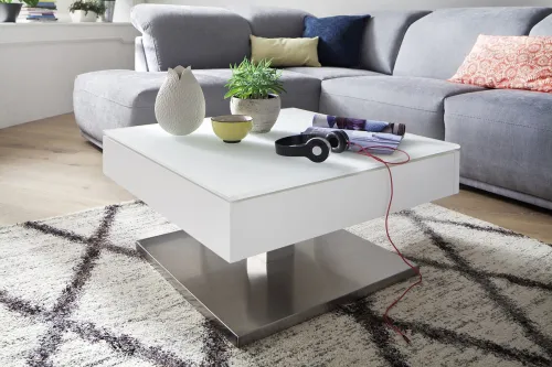 Couchtisch Mariko | Glas / MDF | 75x75 | weiß