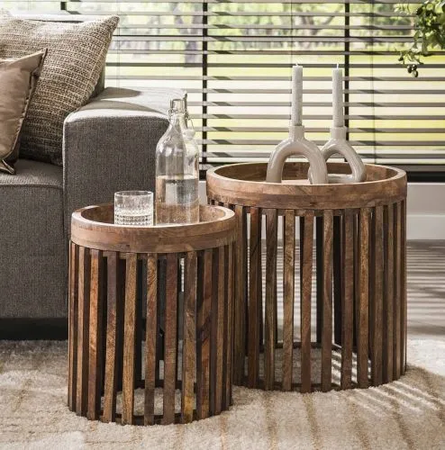 Couchtisch Set Dwina 2 | 2-teilig | Ø36/Ø47 | Mangoholz | Sandfarben
