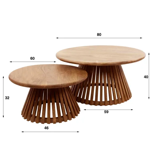 Couchtisch Set Dwina 2-teilig | Ø60 / Ø80 | Mangoholz