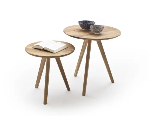 Couchtisch Set Genny 2-teilig | Asteiche massiv | Ø50/Ø45 | Eichefarben