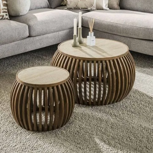 Couchtisch Set Kalia | 2-teilig | Ø50/Ø75 | Mangoholz | Sandfarbe