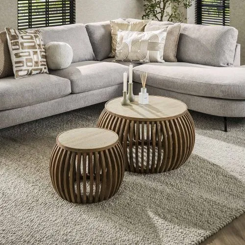 Couchtisch Set Kalia | 2-teilig | Ø50/Ø75 | Mangoholz | Sandfarbe