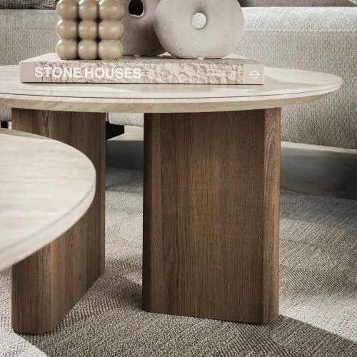 Couchtisch Set Lunge | 2-teilig | Keramik Travertin | Naturfarben