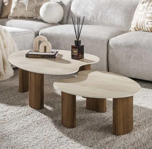 Couchtisch Set Sienna | 2-teilig | 3D Keramik | Travertinoptik