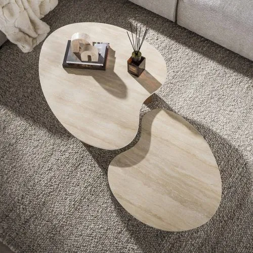 Couchtisch Set Sienna | 2-teilig | 3D Keramik | Travertinoptik