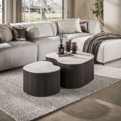 Couchtisch Set Sienna | 2-teilig | geriffelter Sockel | 3D Keramik | Taj Mahal