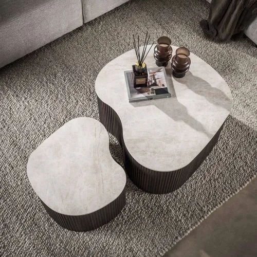 Couchtisch Set Sienna | 2-teilig | geriffelter Sockel | 3D Keramik | Taj Mahal