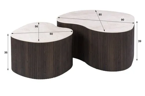 Couchtisch Set Sienna | 2-teilig | geriffelter Sockel | 3D Keramik | Taj Mahal