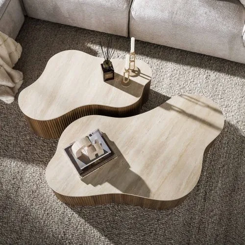 Couchtisch Set Sienna Max | Organic | 2-teilig | 3D Keramik | Travertinoptik
