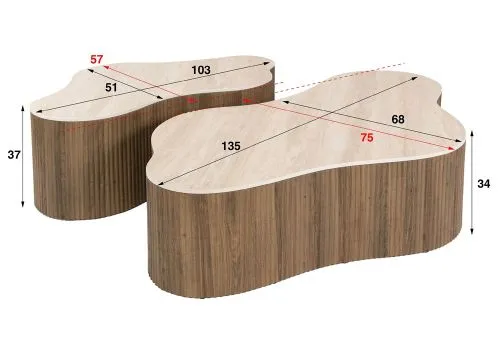 Couchtisch Set Sienna Max | Organic | 2-teilig | 3D Keramik | Travertinoptik