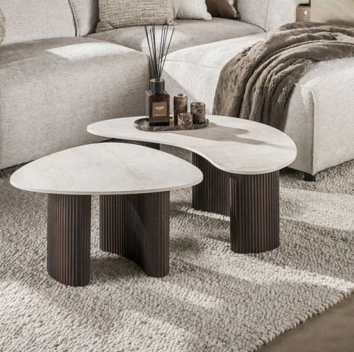 Couchtisch Set Sienna | organisches Design | 2-teilig | 3D Keramik | Taj Mahal