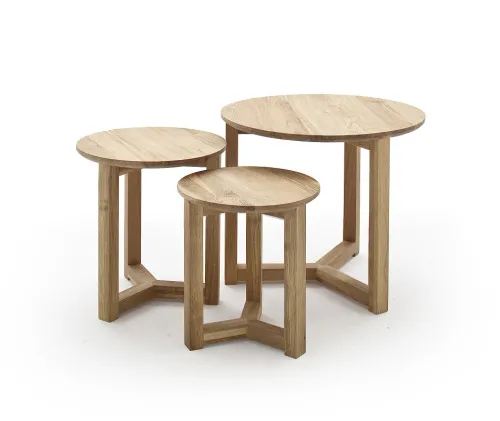 Couchtisch Set Sinio | 3-teilig | Asteiche massiv | Ø50/Ø45/Ø32 | Eichefarben