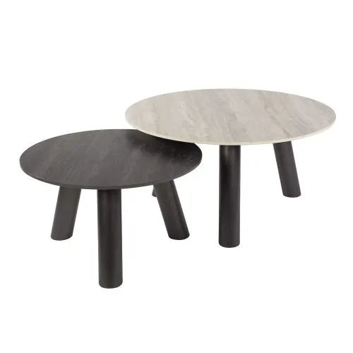 Couchtisch Set Tupi | 2-teilig | rund | Keramik Travertin | schwarz & grau