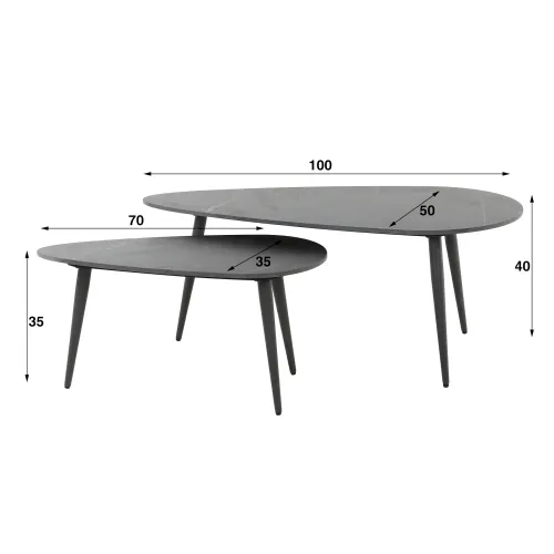 Couchtisch Set Viti 2-teilig | dreieckig | 70/100 cm | Ceramic | natur schwarz