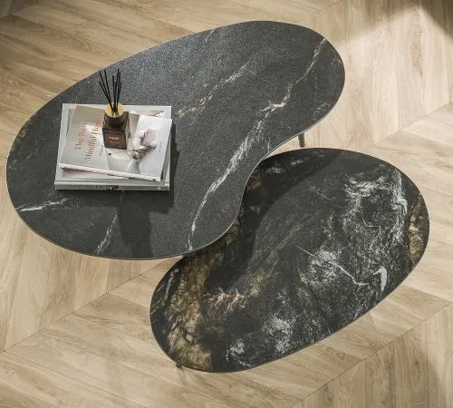 Couchtisch Set Vola | 2-teilig | Nierenform | Keramik | schwarz