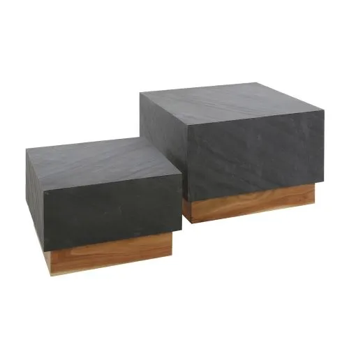 Couchtischset Chiora | 2-teilig | Akazie massiv / Schiefer | dunkelgrau